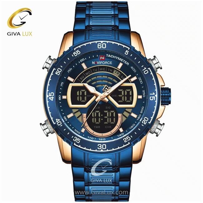 ساعت مچی اورجینال مردانه ناوی فورس|Naviforce|نوی فورس|نیوی فورس دو زمانه رزگلد | آبی کاربنی| آبی کاربنی| کد رفرنس NF9189